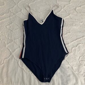 PINK Victoria's Secret Dark Blue Bodysuit with Light Stripes